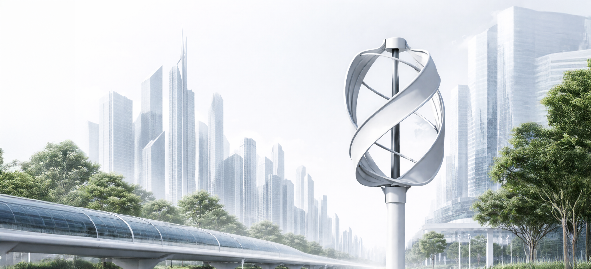 Vertikální větrná turbína ve městě